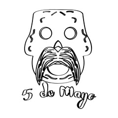 Sketch of a happy mexican skull. Cinco de mayo. Vector illustration design