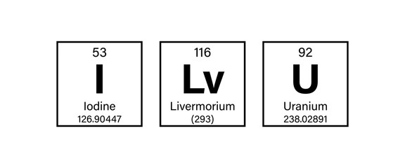 I Love You - Periodic Table of the Elements Concept Vector Illustration - represent with Iodine, Livermorium and Uranium - for Valentines' Day