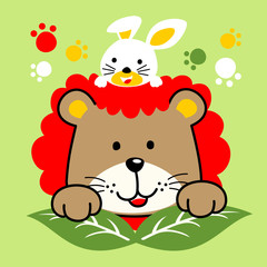Obraz na płótnie Canvas Cartoon lion and little bunny