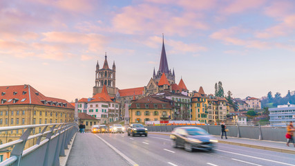 Fototapeta na wymiar Downtown Lausanne city skyline in Switzerland