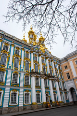 The Golden domes of Catherine's Palace on a winter day in Pushkin, Saint Petersburg, Russia.