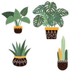 Large hand drawn watercolor tropical plants set