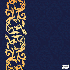 Ornamental frame template, blue and gold postcard.