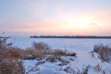 Winter evening on the Irtysh River