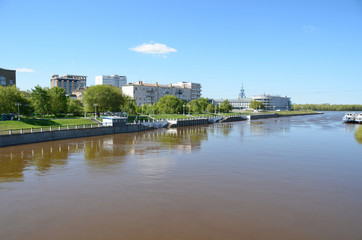 Om River in spring, the city of Omsk, Siberia, Russia