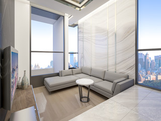 Sofa l-shape is set in luxury lounge in penthouse ,3d rendering