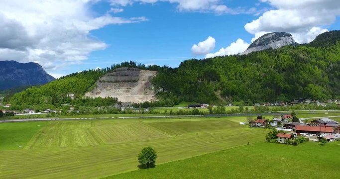 AERIAL - Flight with the DJI Phantom 4 in the area W&radic;&part;rgl Tirol with view on the surrounding landscape and the mountains