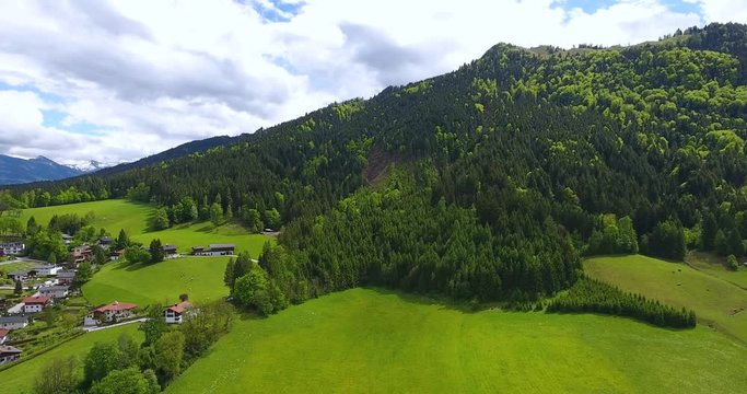 AERIAL - Flight with the DJI Phantom 4 in the area W&radic;&part;rgl Tirol with view on the surrounding landscape and the mountains