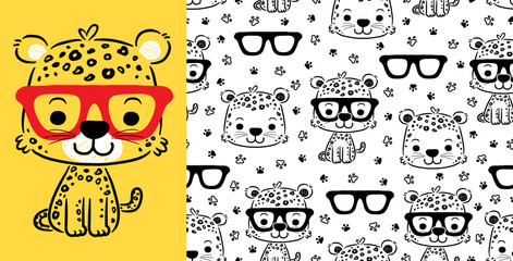 Seamless pattern vector of cute cat with eyeglasses