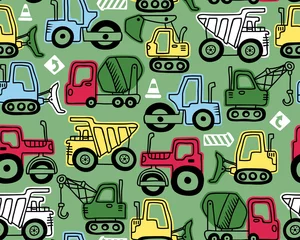 Keuken foto achterwand Auto Naadloze patroon vector van bouw voertuigen cartoon