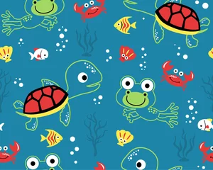 Wallpaper murals Sea animals seamless pattern vector of marine animals cartoon