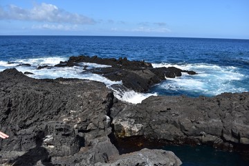 Waves washing against the rocks