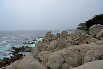 Coastline along the 17 Mile Drive in overcast day. California, USA