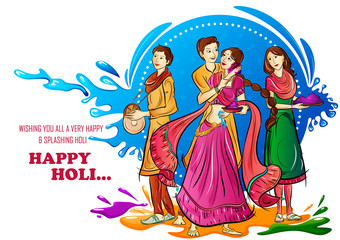 Indian people playing India Festival of Color Happy Holi background