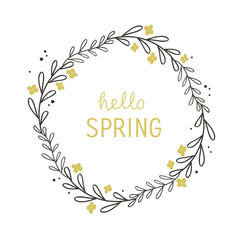 Hand drawn floral wreath, Hello spring