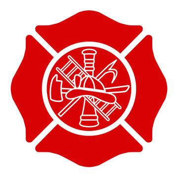 Fire Department Emblem with Center Design St Florian Maltese Cross Red with White Outline