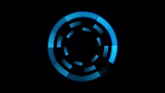 Technology screen. Motion HUD with rolling circles for futuristic technology or scifi projects. Spinning user interface element with blue colors