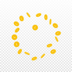 British pound coins falling. Scattered sparse GBP 