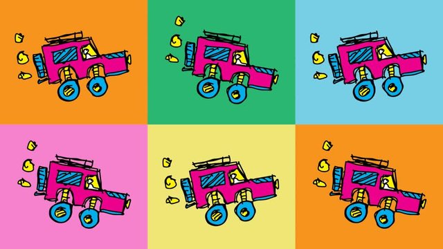 kids drawing pop art seamless background with theme of offroad car