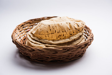 Chapati / Tava Roti also known as Indian bread or Fulka/phulka. Main ingredient of lunch/dinner in India/Pakistan. selective focus