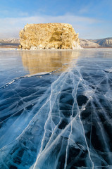 Ice of lake Baikal. Russia