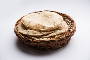 Chapati / Tava Roti also known as Indian bread or Fulka/phulka. Main ingredient of lunch/dinner in India/Pakistan. selective focus
