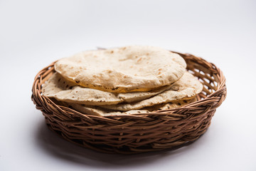 Chapati / Tava Roti also known as Indian bread or Fulka/phulka. Main ingredient of lunch/dinner in India/Pakistan. selective focus