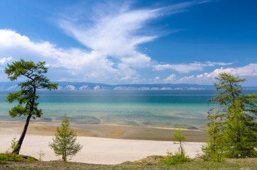 Fototapeta na wymiar Calm day on the of lake Baikal, Russia