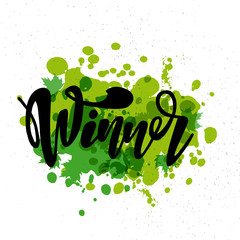 Naklejka premium Vector illustration of Winner with the inscription for packing product. Calligraphy background.