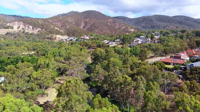Aerial Drone Footage Over Trees Heading Towards The Hills in Australia