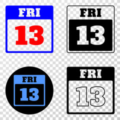 13th Friday calendar page EPS vector icon with contour, black and colored versions. Illustration style is flat iconic symbol on chess transparent background.