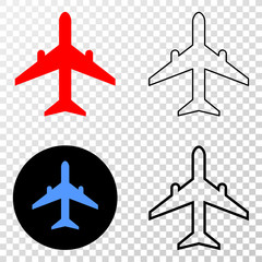 Airplane EPS vector pictograph with contour, black and colored versions. Illustration style is flat iconic symbol on chess transparent background.