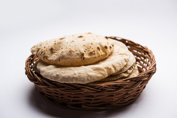 Chapati / Tava Roti also known as Indian bread or Fulka/phulka. Main ingredient of lunch/dinner in India/Pakistan. selective focus