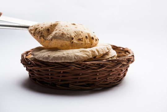 Chapati / Tava Roti also known as Indian bread or Fulka/phulka. Main ingredient of lunch/dinner in India/Pakistan. selective focus