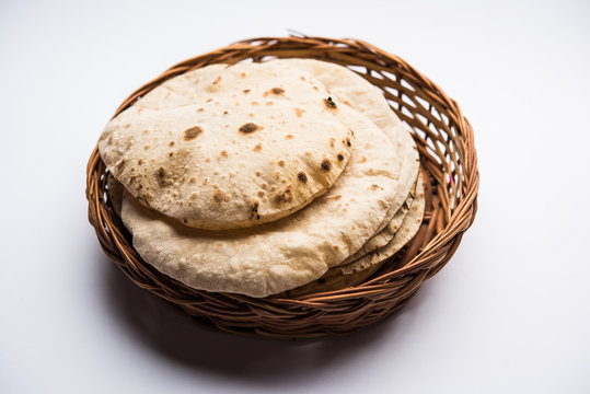 Chapati / Tava Roti also known as Indian bread or Fulka/phulka. Main ingredient of lunch/dinner in India/Pakistan. selective focus