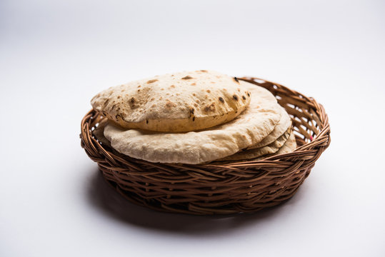 Chapati / Tava Roti also known as Indian bread or Fulka/phulka. Main ingredient of lunch/dinner in India/Pakistan. selective focus