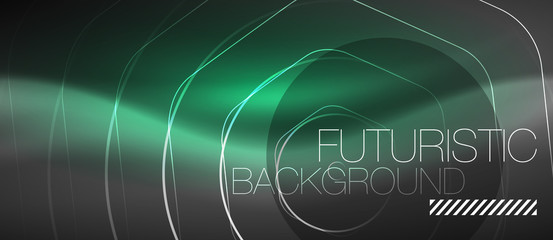 Black and glowing color lines neon design, magin techno template background