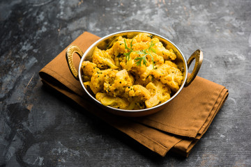 Dry Gobi Masala/ cauliflower Sabzi served in a bowl. selective focus