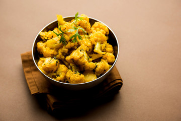 Dry Gobi Masala/ cauliflower Sabzi served in a bowl. selective focus