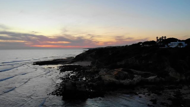 Aerial View at Sunset of Santa Eul&radic;&deg;lia Beach in Albufeira, Algarve. One of the best beaches of Portugal.
