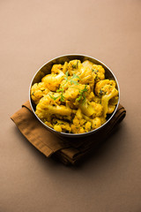 Dry Gobi Masala/ cauliflower Sabzi served in a bowl. selective focus