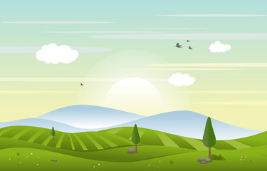 Obraz premium Mountains Hills Green Grass Nature Landscape Sky