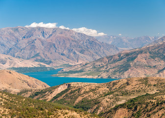 Fototapeta na wymiar Charvak Lake from above, Uzbekistan