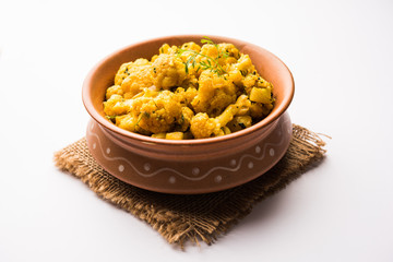 Dry Gobi Masala/ cauliflower Sabzi served in a bowl. selective focus