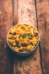 Dry Gobi Masala/ cauliflower Sabzi served in a bowl. selective focus