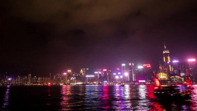 Hong kong night cityscape timelapse. 4k Resolution.