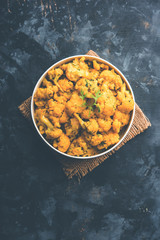 Dry Gobi Masala/ cauliflower Sabzi served in a bowl. selective focus