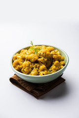 Dry Gobi Masala/ cauliflower Sabzi served in a bowl. selective focus