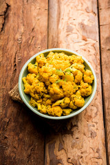 Dry Gobi Masala/ cauliflower Sabzi served in a bowl. selective focus