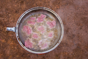 Cooking on the gas stove during the tour, camping in the winter.